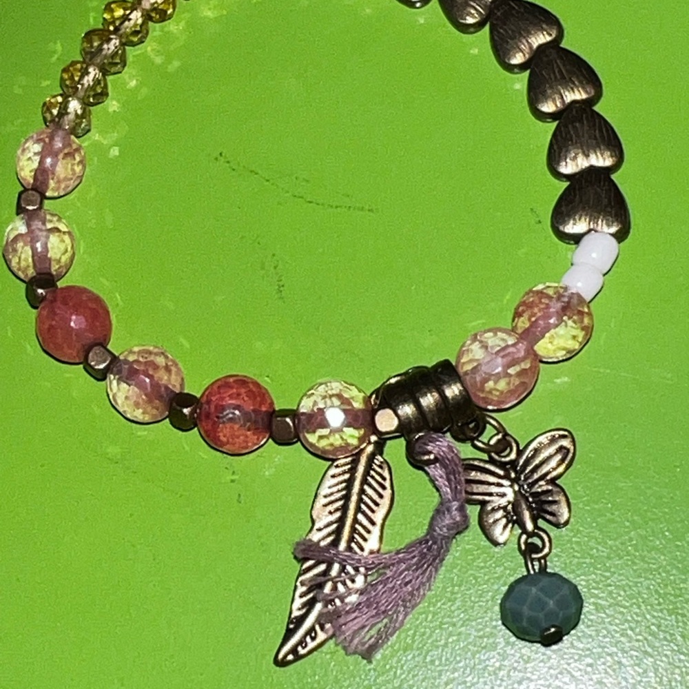 bead stretch bracelet beachy boho faceted glass stone charm stackable set 4 - Picture 14 of 16